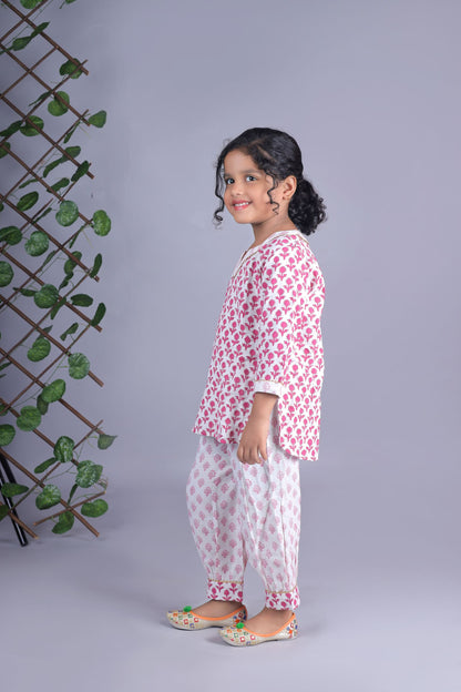 Pink Flower Print Kurta And Printed Salwar - ITSYBOO