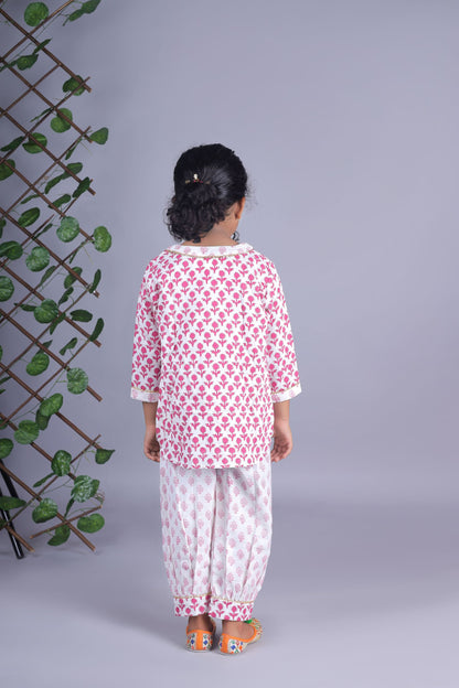 Pink Flower Print Kurta And Printed Salwar - ITSYBOO