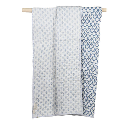 FLOWER HAND BLOCK PRINTED QUILT- BLUE - ITSYBOO