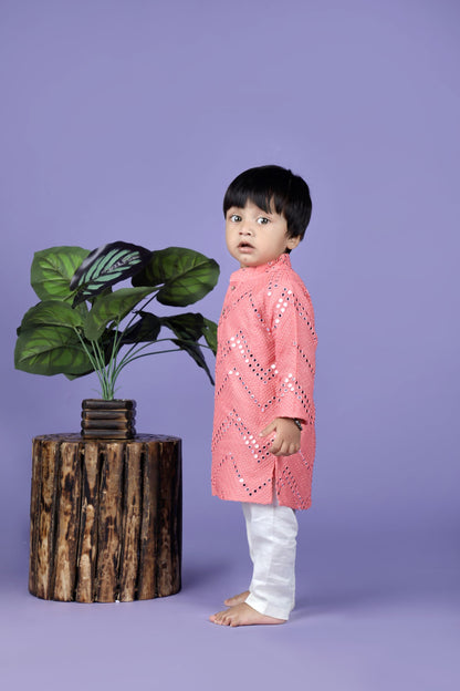 Peach Mirror Work Kurta Pyjama - ITSYBOO