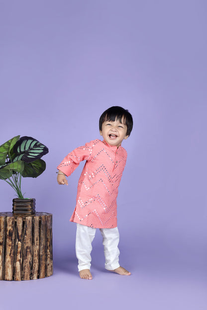 Peach Mirror Work Kurta Pyjama - ITSYBOO