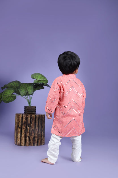 Peach Mirror Work Kurta Pyjama - ITSYBOO