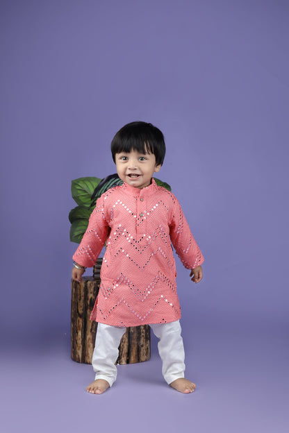 Peach Mirror Work Kurta Pyjama - ITSYBOO