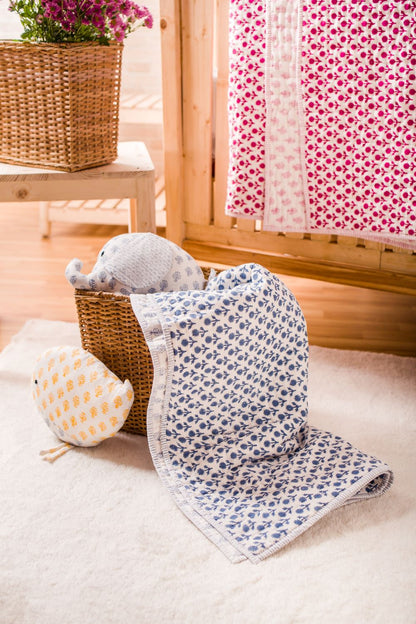 FLOWER HAND BLOCK PRINTED QUILT- BLUE - ITSYBOO