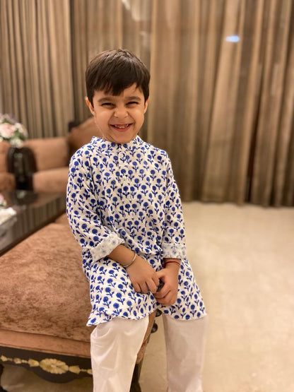 KURTA PYJAMA- DARK BLUE FLOWER - ITSYBOO