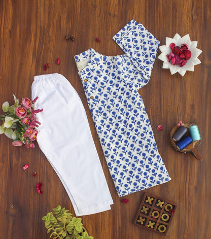 KURTA PYJAMA- DARK BLUE FLOWER - ITSYBOO