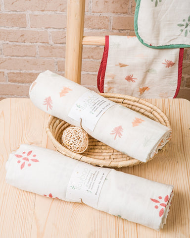 PINE AND INDIAN PRINT MUSLIN SWADDLE