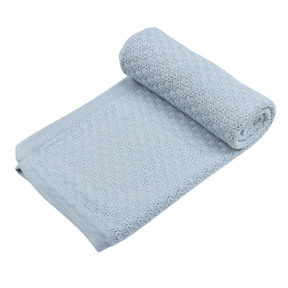 KNIT BLANKET- LIGHT BLUE CABLE - ITSYBOO