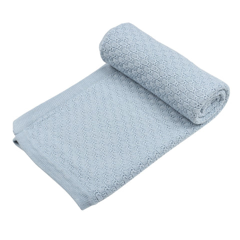 KNIT BLANKET- LIGHT BLUE CABLE