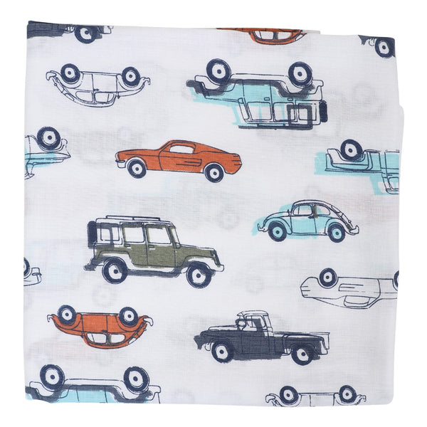 CAR AND STRIPE MUSLIN SWADDLE