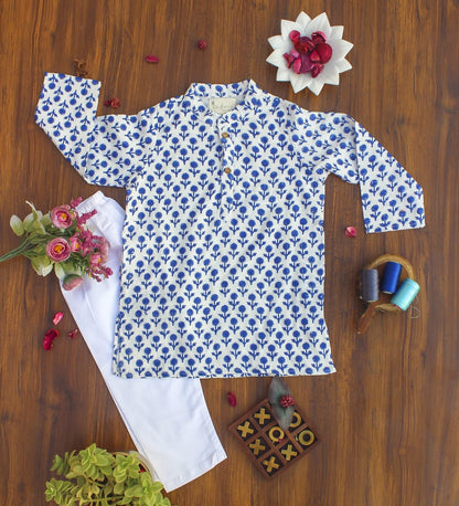 KURTA PYJAMA- DARK BLUE FLOWER - ITSYBOO