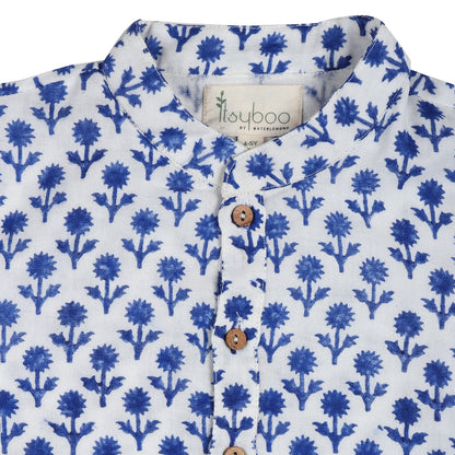 KURTA PYJAMA- DARK BLUE FLOWER - ITSYBOO